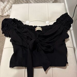 Altar’d State Black Ruffled Tie Front Crop Blouse